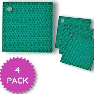 Countertop Trivet Square Pads Heat Resistant Table mats Green 4 Pack Silicone